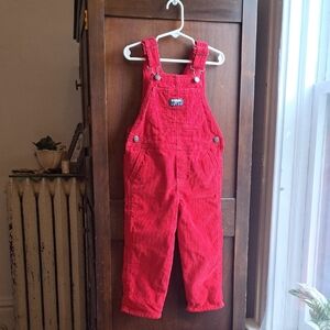 OshKosh B'gosh Boys Size 3T  Red Kids Corduroy Bib Overalls